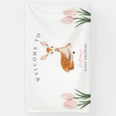 鹿ピンク素朴フローラベビーシャワーへようこそ 横断幕 (縦)