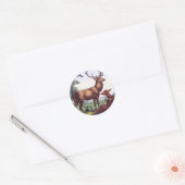 鹿ファミリーヴィンテージラウンドステッカー ラウンドシール (封筒)