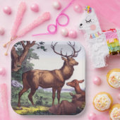 鹿ファミリーヴィンテージ誕生会 ペーパープレート (パーティー)