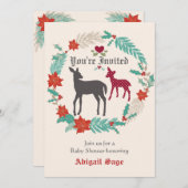 鹿フォークアートウィンターベビーシャワー招待状 招待状 (正面/裏面)