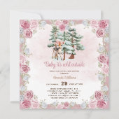 鹿フローラかわいいベビーガールシャワー 招待状 (正面)