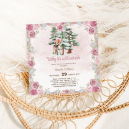 鹿フローラかわいいベビーガールシャワー 招待状