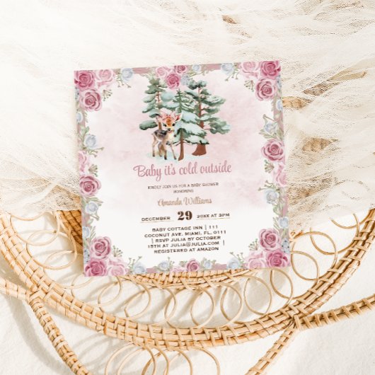 鹿フローラかわいいベビーガールシャワー 招待状