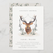 鹿フローラエレガントクレストカップルシャワー招待状 サンキューカード (正面/裏面)