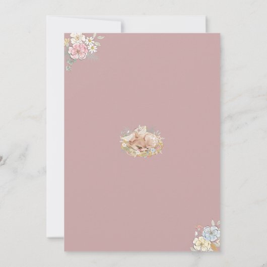 鹿フローラ秋ベビーガールベビーシャワー 招待状 (裏面)