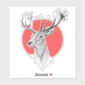 鹿ヘッドスタンスケッチレッドサークルアニマルアート シール (シート)