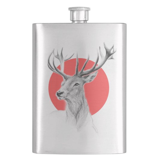 鹿ヘッドスタンスケッチレッドサークルアニマルアート フラスク (正面)