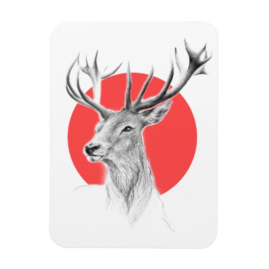 鹿ヘッドスタンスケッチレッドサークルアニマルアート マグネット (縦)