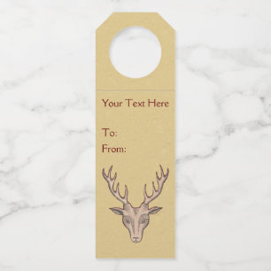 鹿ヘッド大〔雄ジカの〕枝角ブラックエッチング顔タン ボトルネックタグ