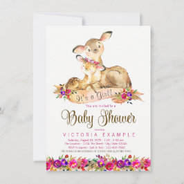 鹿ベビーガールシャワー招待状 招待状