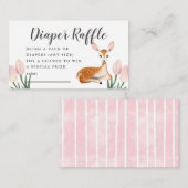 鹿ベビーシャワーピンクおむつラッフルチケット エンクロージャーカード (正面/裏面)