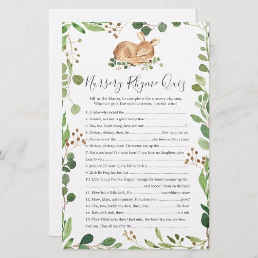 鹿ベビーシャワー子供部屋ライムクイズゲーム (正面/裏面)