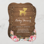 鹿ベビーシャワー招待状ウッドランドガールフローラウッド 招待状 (正面/裏面)
