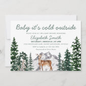 鹿ベビー外が寒い女の子ベビーシャワー 招待状 (正面)