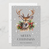 鹿ホリースターススノーフレークメリークリスマスカード シーズンカード (正面/裏面)