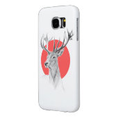 鹿ポートレートスケッチレッドサークルアニマルアート Case-Mate iPhoneケース (裏面左)