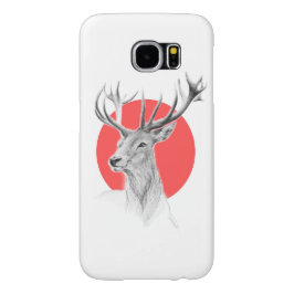 鹿ポートレートスケッチレッドサークルアニマルアート iPhone 16ケース