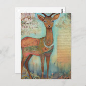 鹿ミックスメディ絵画ア ポストカード (正面/裏面)