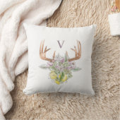 鹿モダンスカルとフローラパステルカラー クッション (ブランケット)