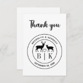 鹿モノグラム素朴カントリー結婚式のカップル名 サンキューカード (正面/裏面)