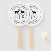 鹿モノグラム素朴カントリー結婚式のカップル名 ハンドファン (正面&裏面)