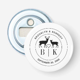 鹿モノグラム素朴カントリー結婚式のカップル名 栓抜き