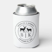 鹿モノグラム素朴カントリー結婚式のカップル名 缶クーラー (缶正面)