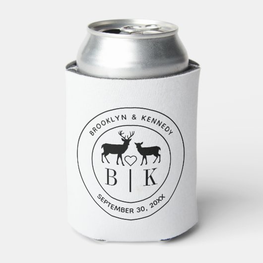 鹿モノグラム素朴カントリー結婚式のカップル名 缶クーラー (缶正面)