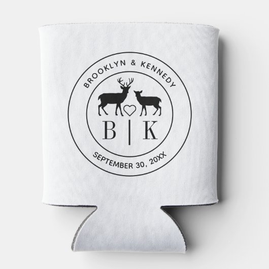 鹿モノグラム素朴カントリー結婚式のカップル名 缶クーラー (裏面)