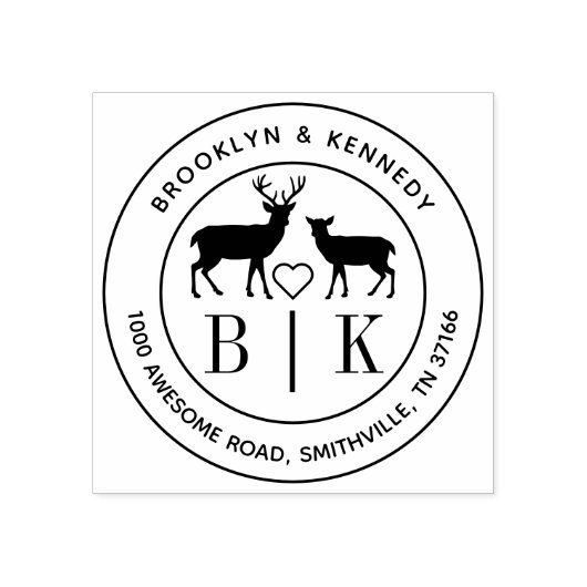 鹿モノグラム結婚のカップル名差出人住所 ラバースタンプ (インプリント)