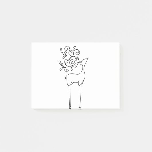 鹿ラインアートアウトラインReindeer Post-it Notes ポストイット (正面)