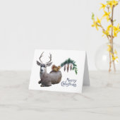 鹿リス目出しクリスマスカード カード (黄色い花)