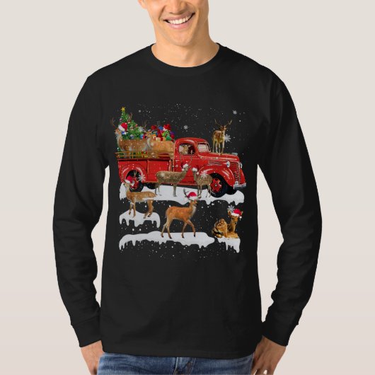 鹿乗馬レッドトラックメリークリスマスX-mas醜いG Tシャツ (正面)