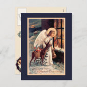 鹿付きクリスマスエンジェルヴィンテージ葉書 シーズンポストカード (正面/裏面)