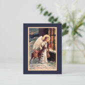 鹿付きクリスマスエンジェルヴィンテージ葉書 シーズンポストカード (スタンド正面)