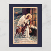 鹿付きクリスマスエンジェルヴィンテージ葉書 シーズンポストカード (正面)