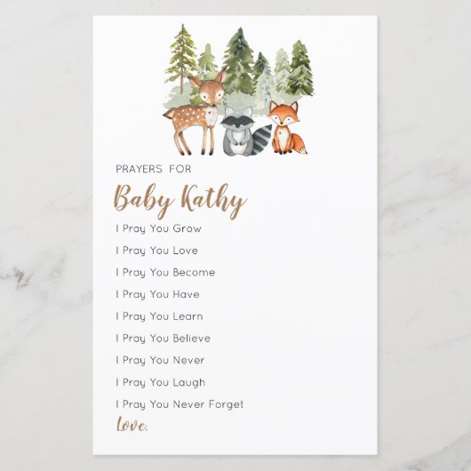 鹿動物アドベンチャーベビーシャワー祈りの言葉用ベビー (正面)