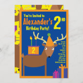 鹿動物キッドのバースデーパーティ招待状 招待状 (正面/裏面)