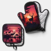 鹿天国 鍋つかみ&鍋敷きセット (正面/裏面)