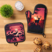 鹿天国 鍋つかみ&鍋敷きセット (トップダウン)