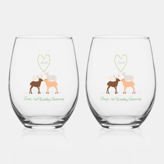 鹿夫婦デイジーハートカスタム3周年記念 ステムなしワイングラス (裏面)