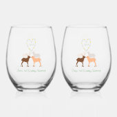 鹿夫婦デイジーハートカスタム3周年記念 ステムなしワイングラス (正面)