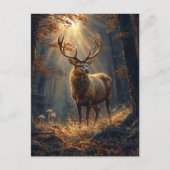 鹿威厳のあるが森の中に立つ ポストカード (正面)