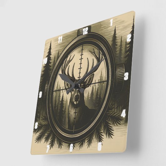 鹿威厳のあるライフル射影林 スクエア壁時計 (傾斜)