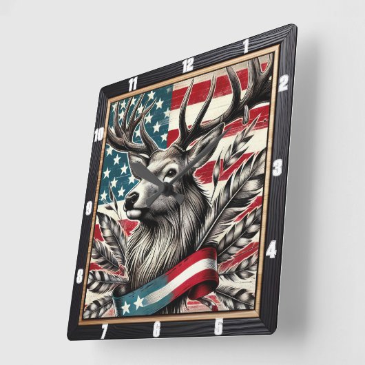 鹿威厳のある旗の羽根 スクエア壁時計 (傾斜)