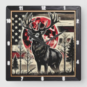 鹿威厳のある林自然 スクエア壁時計 (正面)