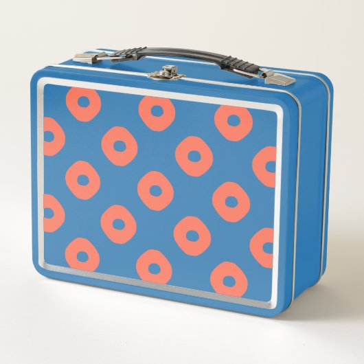 鹿子PUWNスポット柄サーモンピンク メタルランチボックス (正面)