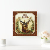 鹿小屋木目ヴィンテージカスタムデザイン スクエア壁時計 (ホーム)