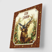 鹿小屋木目ヴィンテージカスタムデザイン スクエア壁時計 (傾斜)