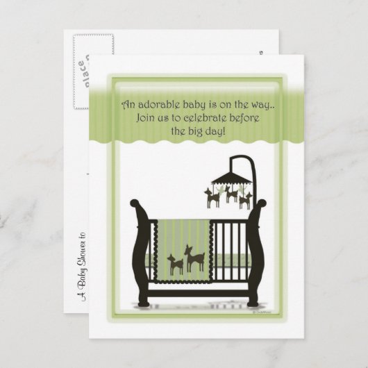 鹿招待状葉書つきベビーシャワー インビテーションポストカード (正面/裏面)